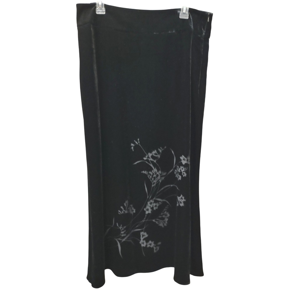 Liz Claiborne Collection Black Velvet Maxi Skirt‎ Textured Floral Inlay Size 14
